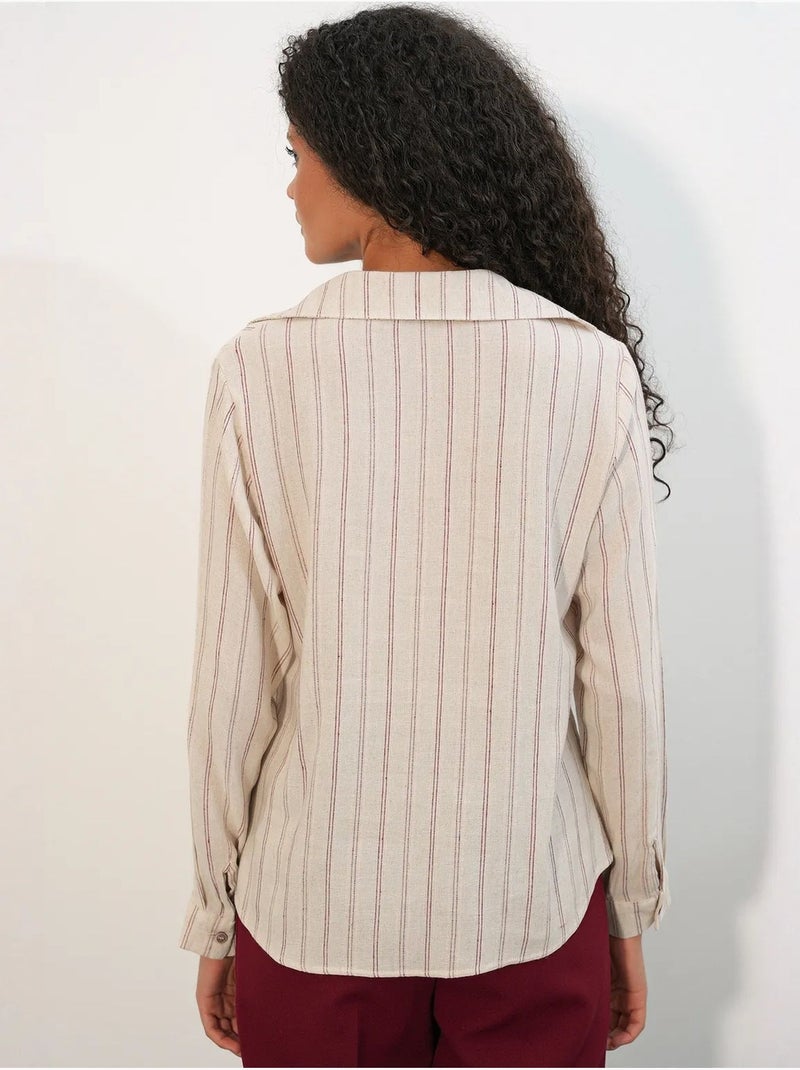 Camicia a righe in misto lino con dettaglio a laccetto bdart Beige naturale - Kiabi