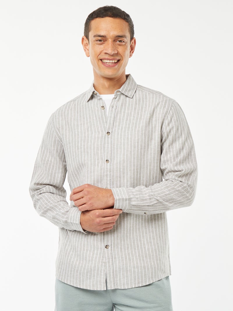 Camicia a righe in misto lino VERDE - Kiabi