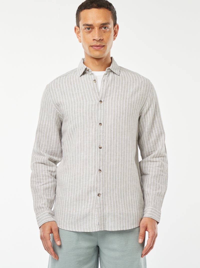 Camicia a righe in misto lino VERDE - Kiabi