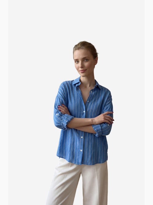 Camicia a righe in popeline con bottoni my fashion - Kiabi Camicia a righe in popeline con bottoni my fashion - Kiabi