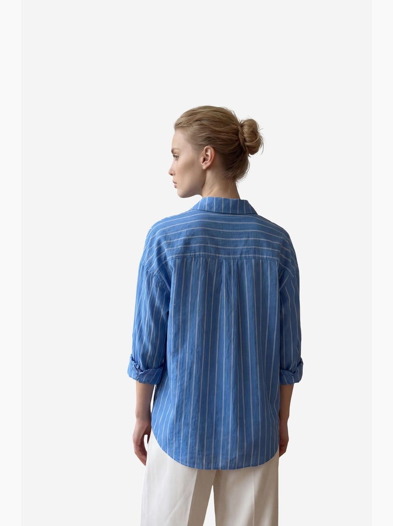 Camicia a righe in popeline con bottoni my fashion Blu zaffiro - Kiabi