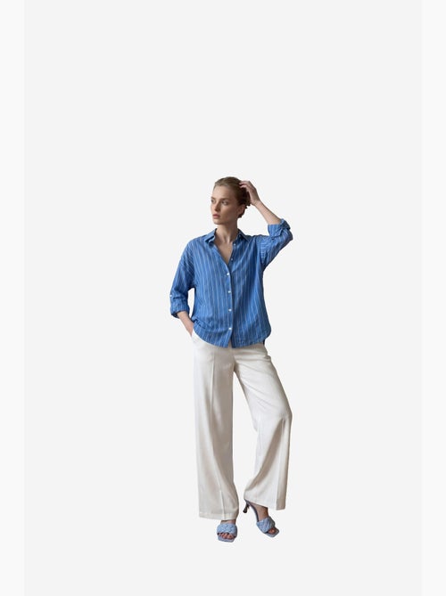 Camicia a righe in popeline con bottoni my fashion - Kiabi Camicia a righe in popeline con bottoni my fashion - Kiabi
