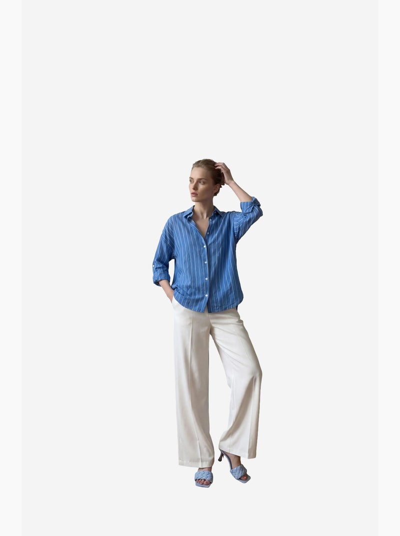 Camicia a righe in popeline con bottoni my fashion Blu zaffiro - Kiabi