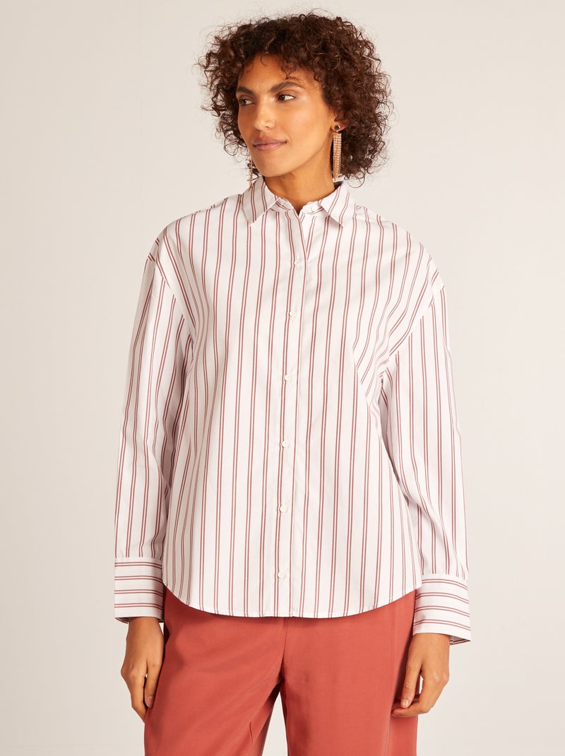 Camicia a righe in popeline MARRONE - Kiabi