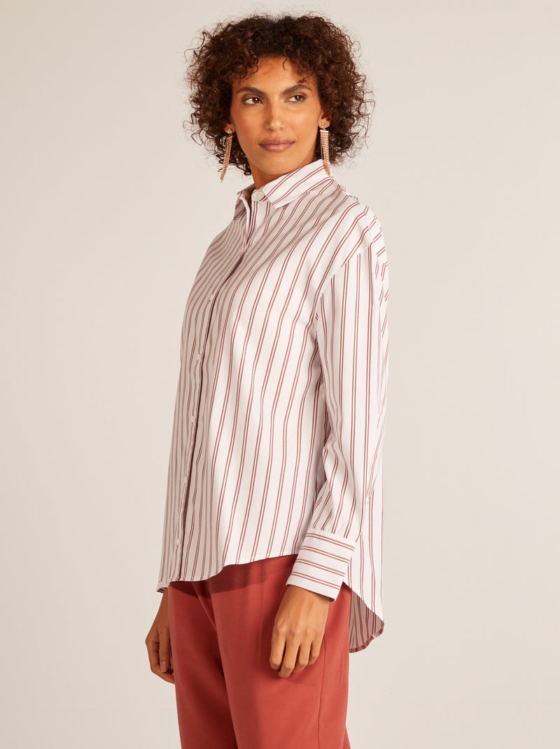 Camicia a righe in popeline MARRONE - Kiabi