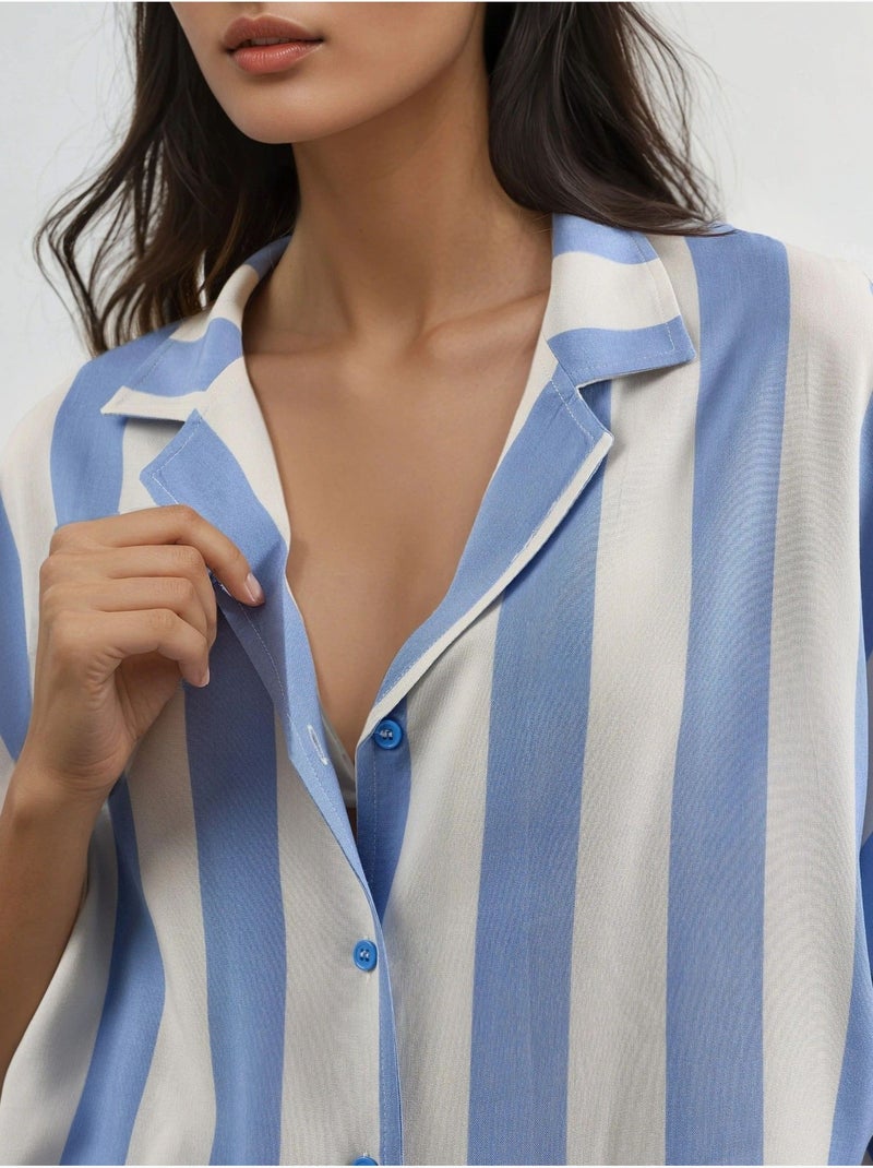 Camicia a righe relaxed fit con abbottonatura busem Blu cielo - Kiabi