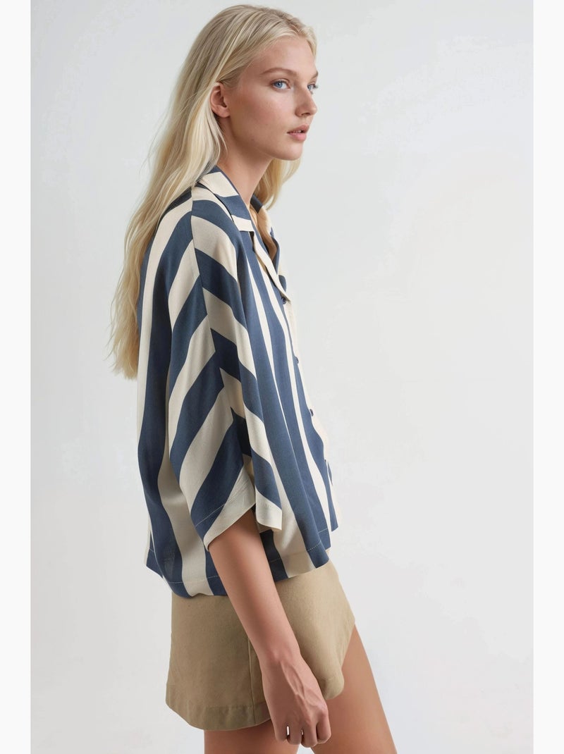 Camicia a righe relaxed fit con abbottonatura busem Blu marino - Kiabi