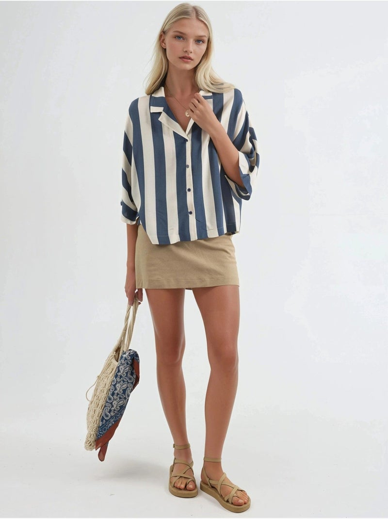 Camicia a righe relaxed fit con abbottonatura busem Blu marino - Kiabi