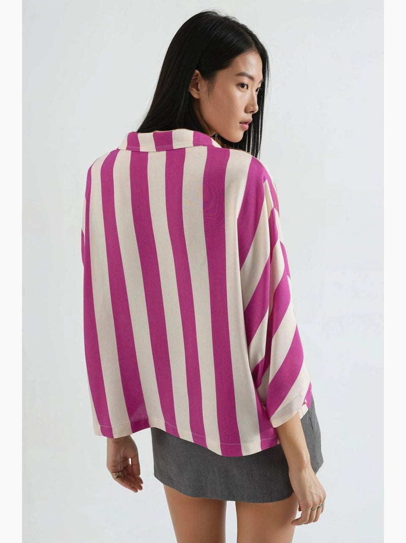 Camicia a righe relaxed fit con abbottonatura busem Magenta - Kiabi
