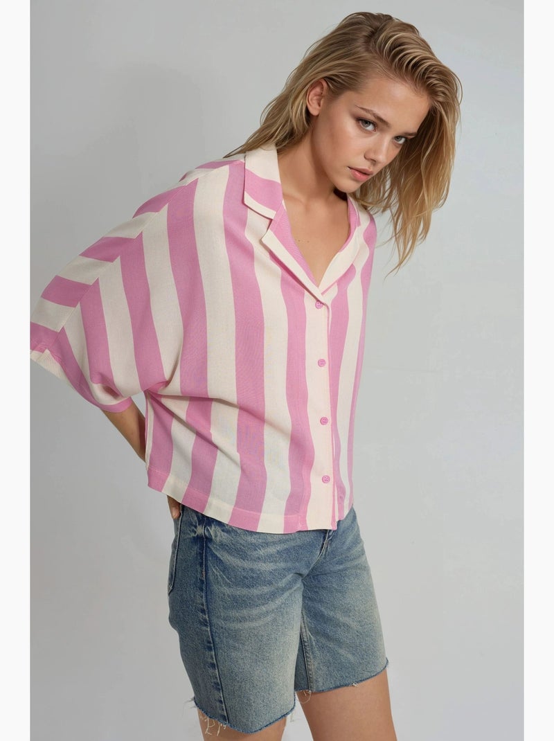 Camicia a righe relaxed fit con abbottonatura busem Rosa chiaro - Kiabi