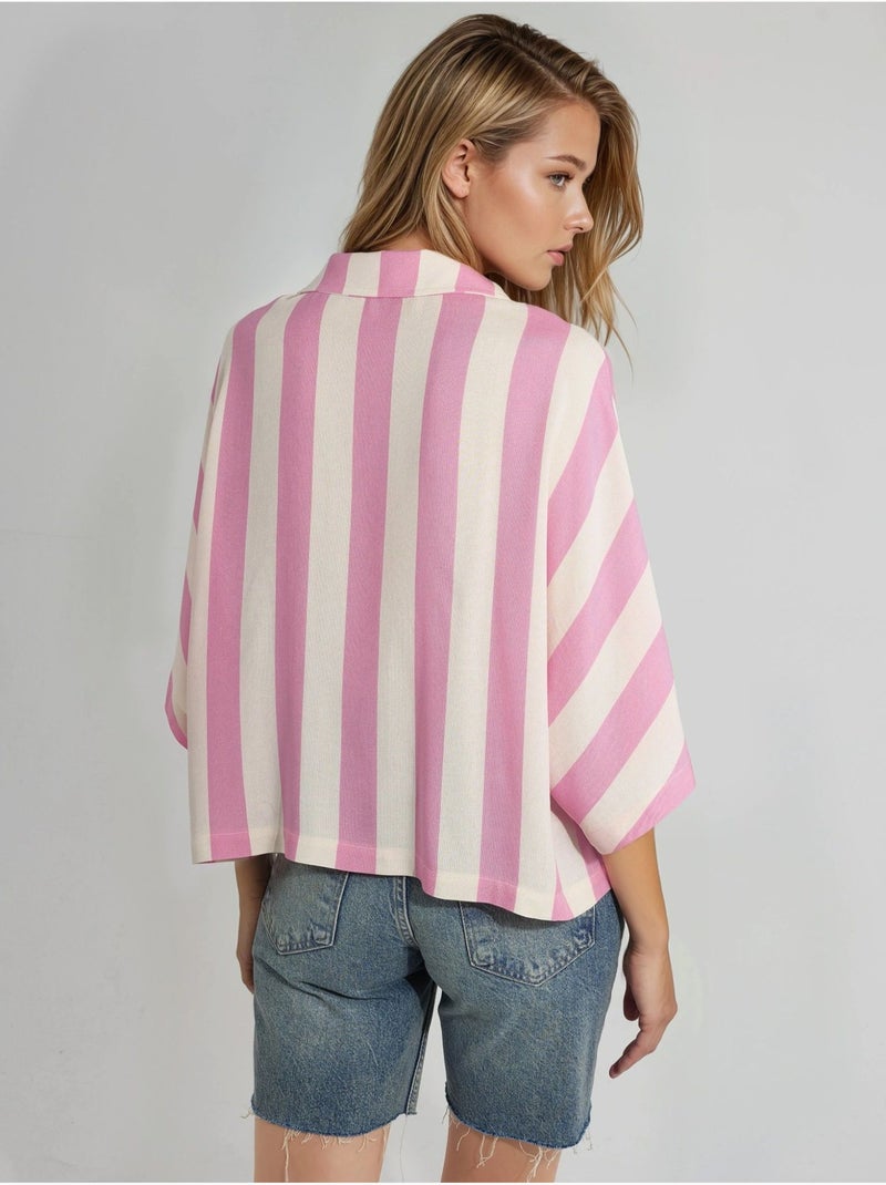Camicia a righe relaxed fit con abbottonatura busem Rosa chiaro - Kiabi