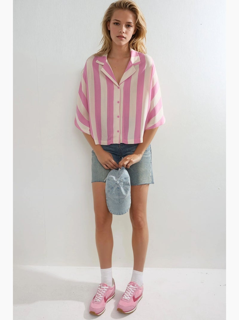Camicia a righe relaxed fit con abbottonatura busem Rosa chiaro - Kiabi