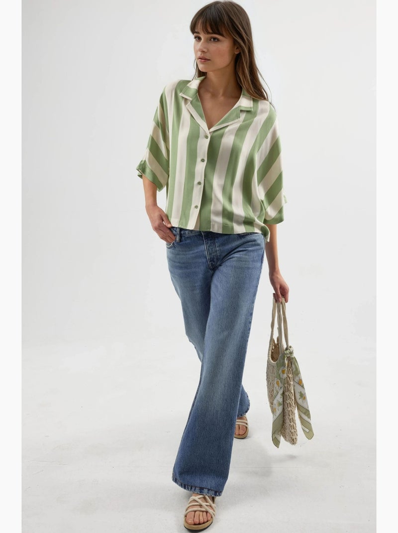 Camicia a righe relaxed fit con abbottonatura busem Verde - Kiabi
