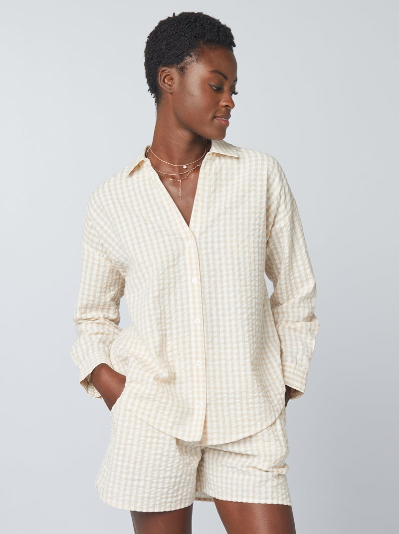 Camicia a righe vichy BEIGE - Kiabi