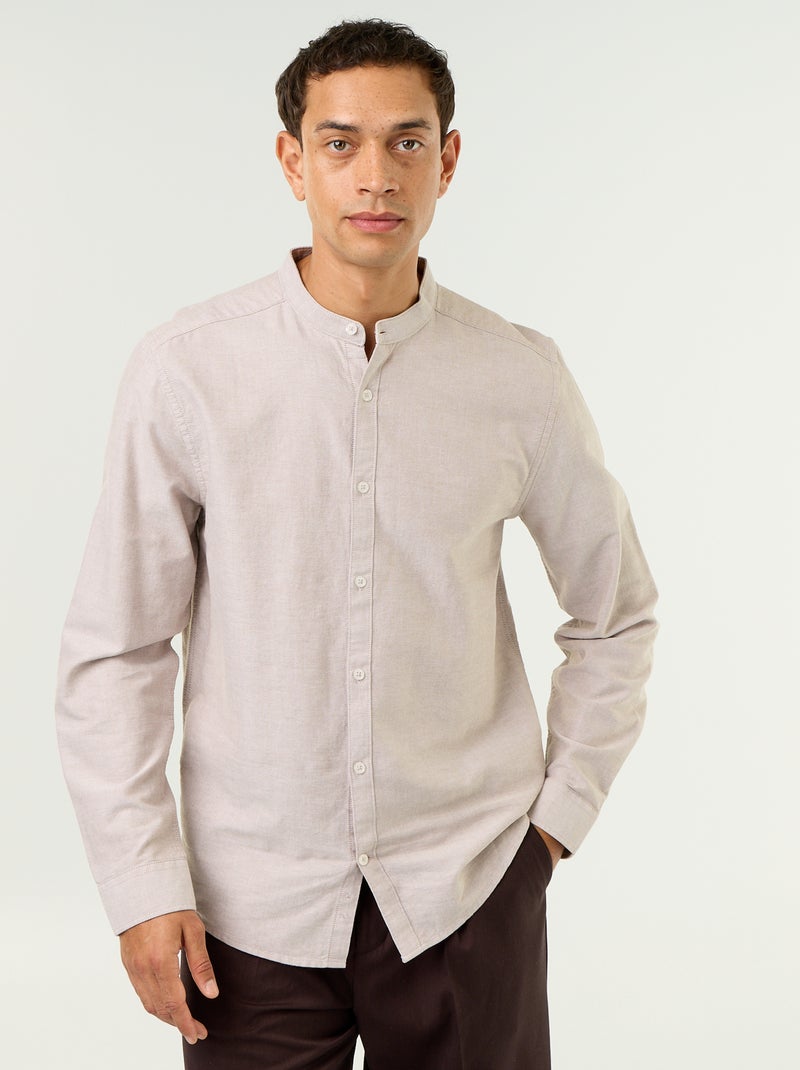 Camicia a tinta unita con colletto alla coreana Beige - Kiabi
