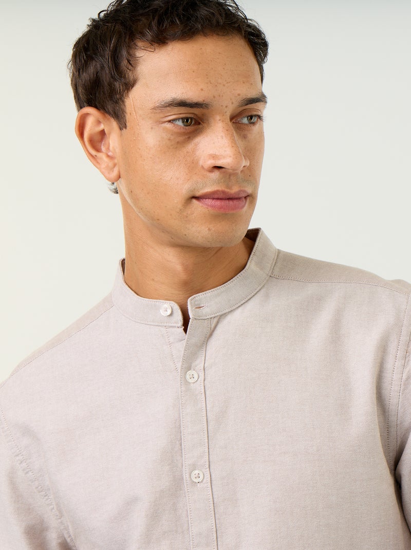 Camicia a tinta unita con colletto alla coreana Beige - Kiabi