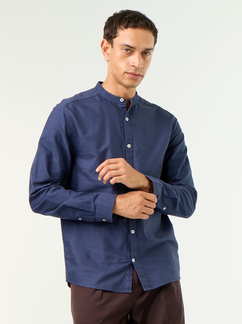 Camicia a tinta unita con colletto alla coreana Blu - Kiabi