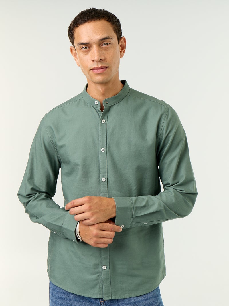 Camicia a tinta unita con colletto alla coreana Verde - Kiabi