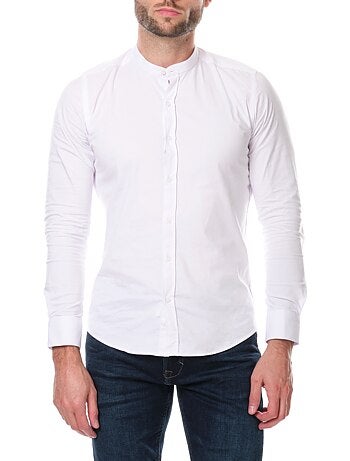 Camicia a tinta unita con collo alla coreana