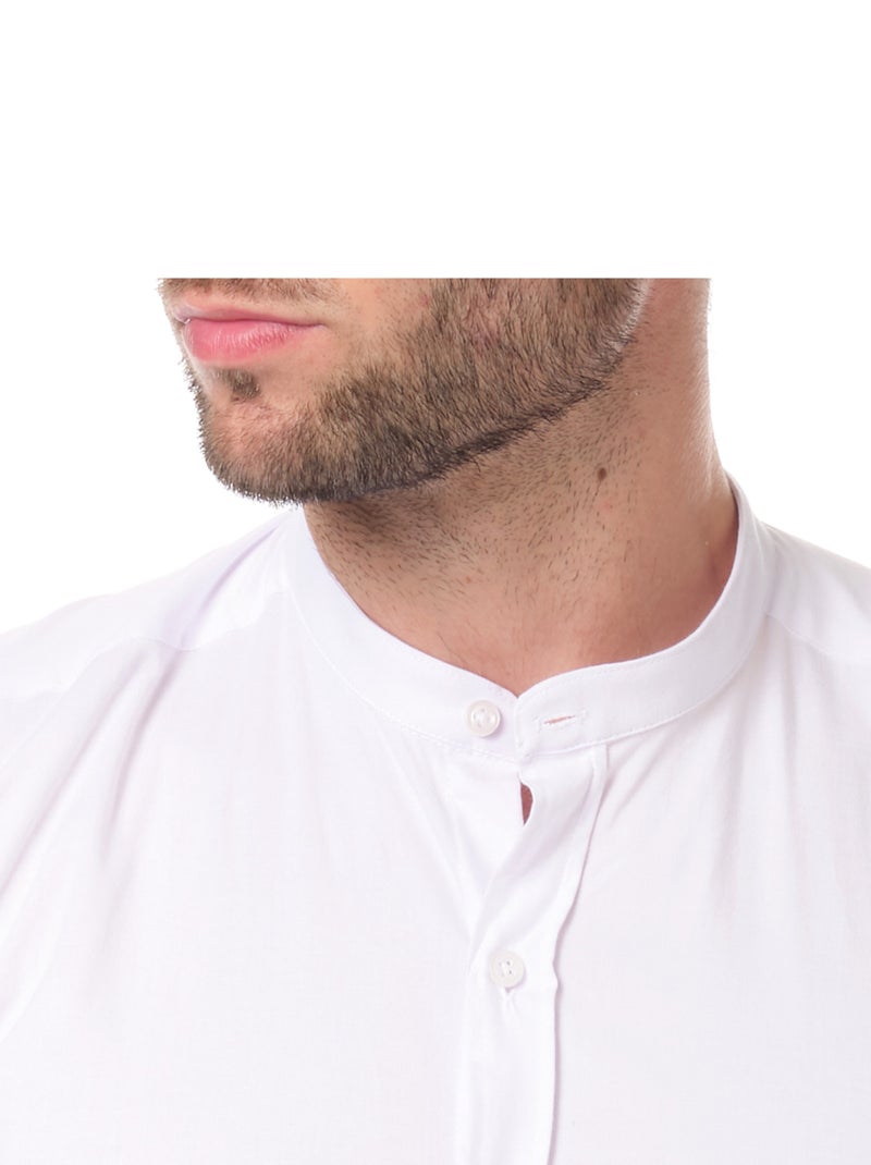 Camicia  a tinta unita con collo alla coreana Bianco - Kiabi