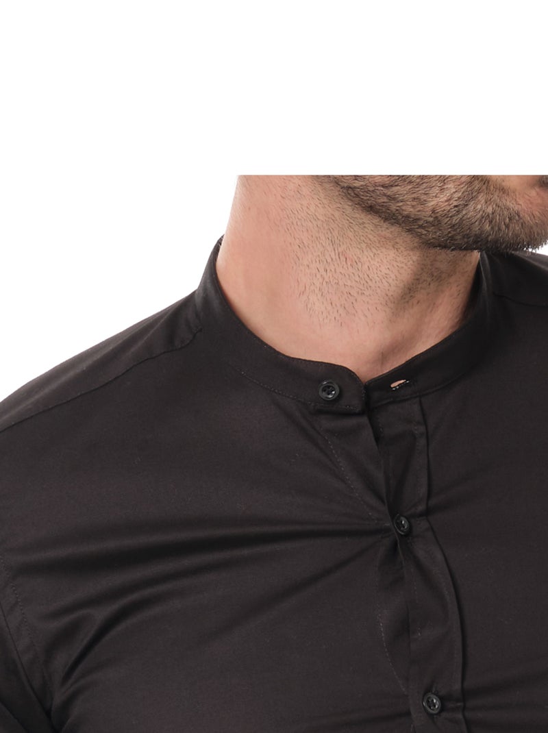 Camicia  a tinta unita con collo alla coreana Nero - Kiabi