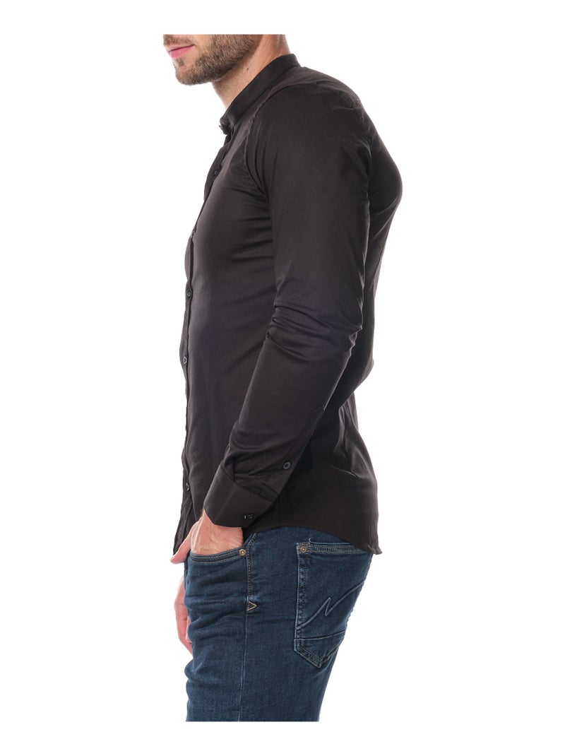 Camicia  a tinta unita con collo alla coreana Nero - Kiabi