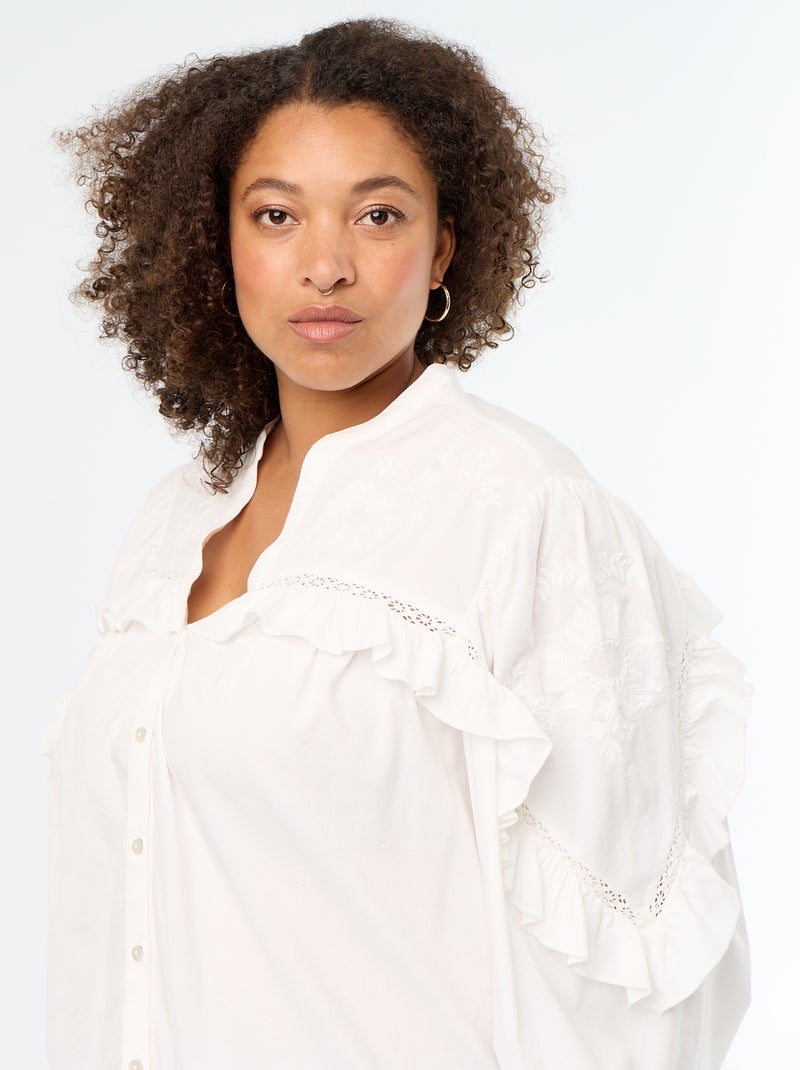 Camicia a tinta unita con volant Bianco - Kiabi