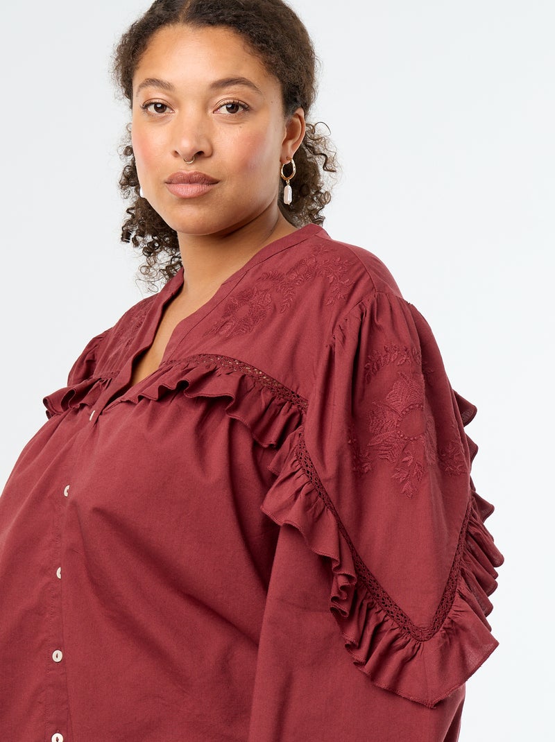 Camicia a tinta unita con volant Rosso - Kiabi