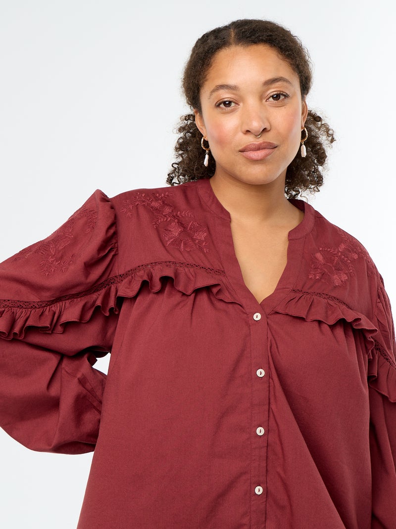 Camicia a tinta unita con volant Rosso - Kiabi