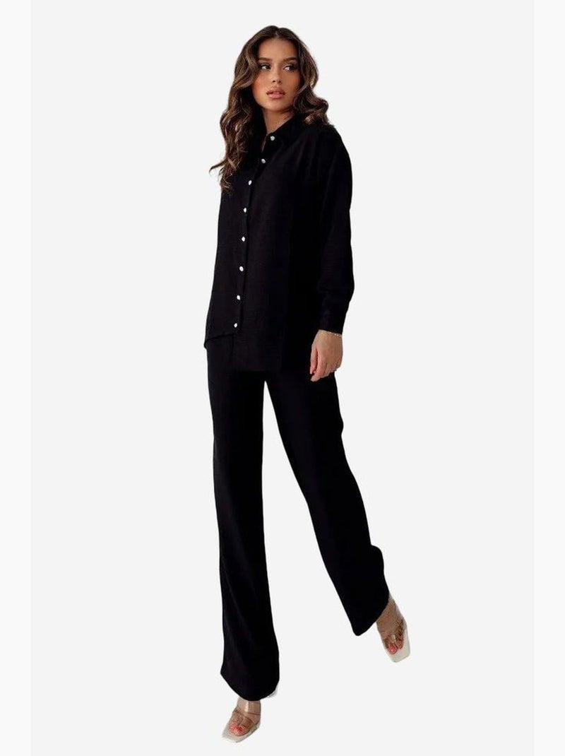 Camicia abbottonata a maniche lunghe con collo a camicia my fashion Nero - Kiabi