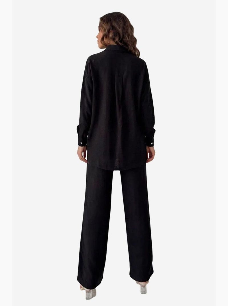 Camicia abbottonata a maniche lunghe con collo a camicia my fashion Nero - Kiabi
