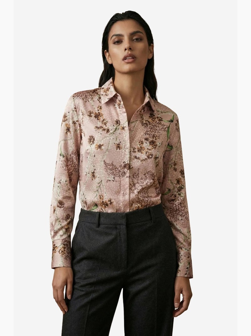 Camicia abbottonata a maniche lunghe con stampa floreale my fashion Rosa antico - Kiabi