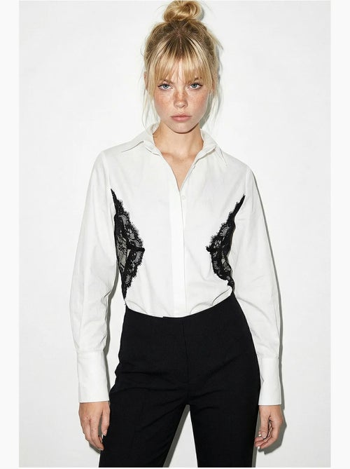 Camicia abbottonata con dettagli in pizzo lucci - Kiabi Camicia abbottonata con dettagli in pizzo lucci - Kiabi