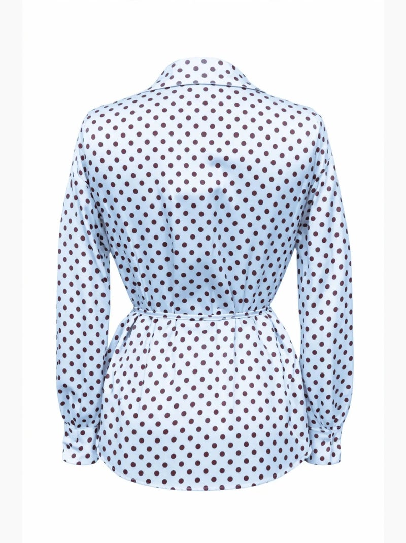 Camicia abbottonata con dettaglio a fiocco a pois mixray Blu chiaro - Kiabi