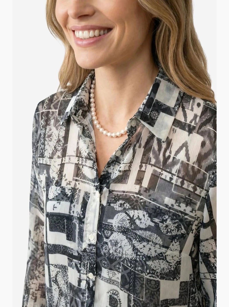 Camicia abbottonata con motivo geometrico my fashion Bianco - Kiabi