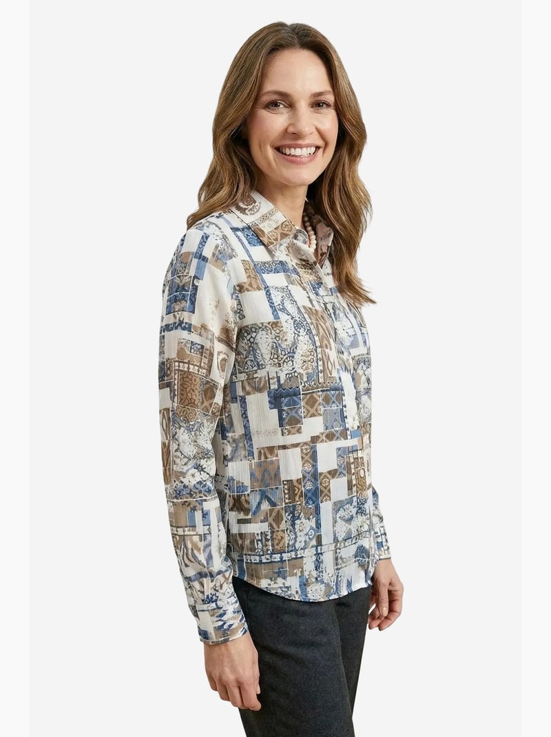 Camicia abbottonata con motivo geometrico my fashion Blu laguna - Kiabi
