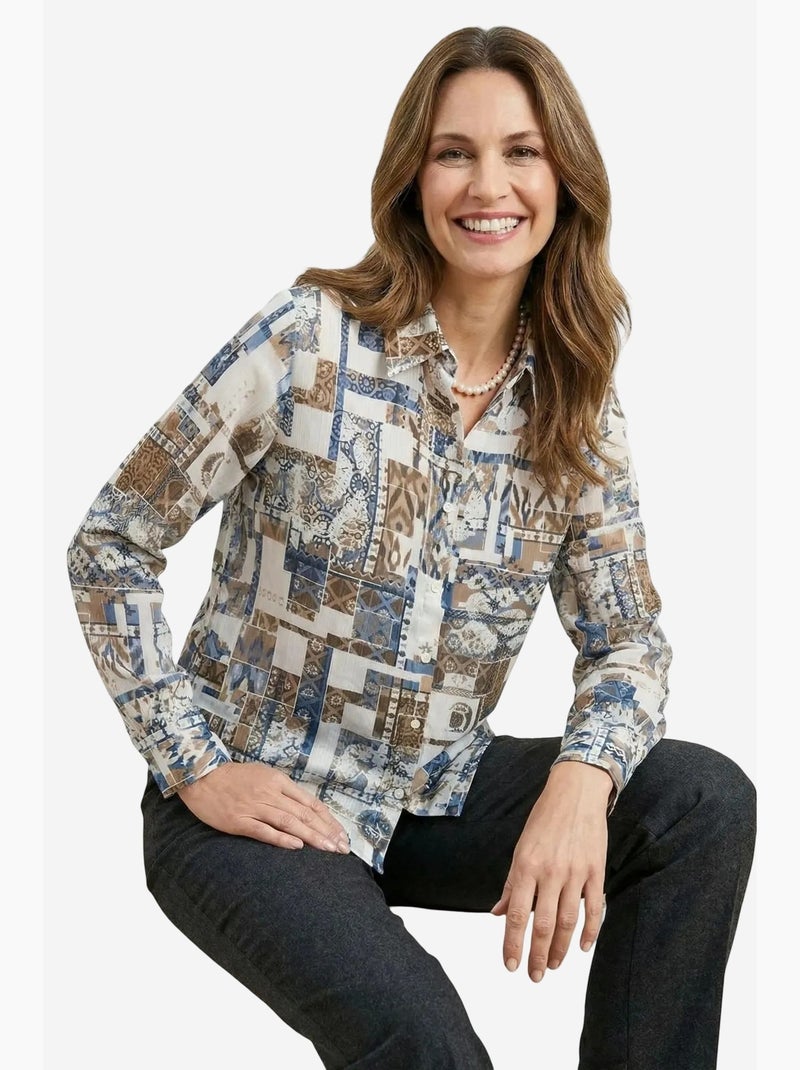 Camicia abbottonata con motivo geometrico my fashion Blu laguna - Kiabi
