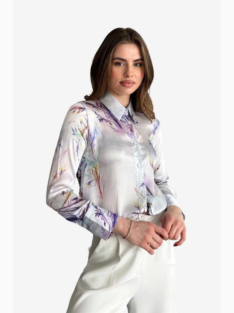 Camicia abbottonata con stampa astratta testurizzata my fashion Lavanda - Kiabi