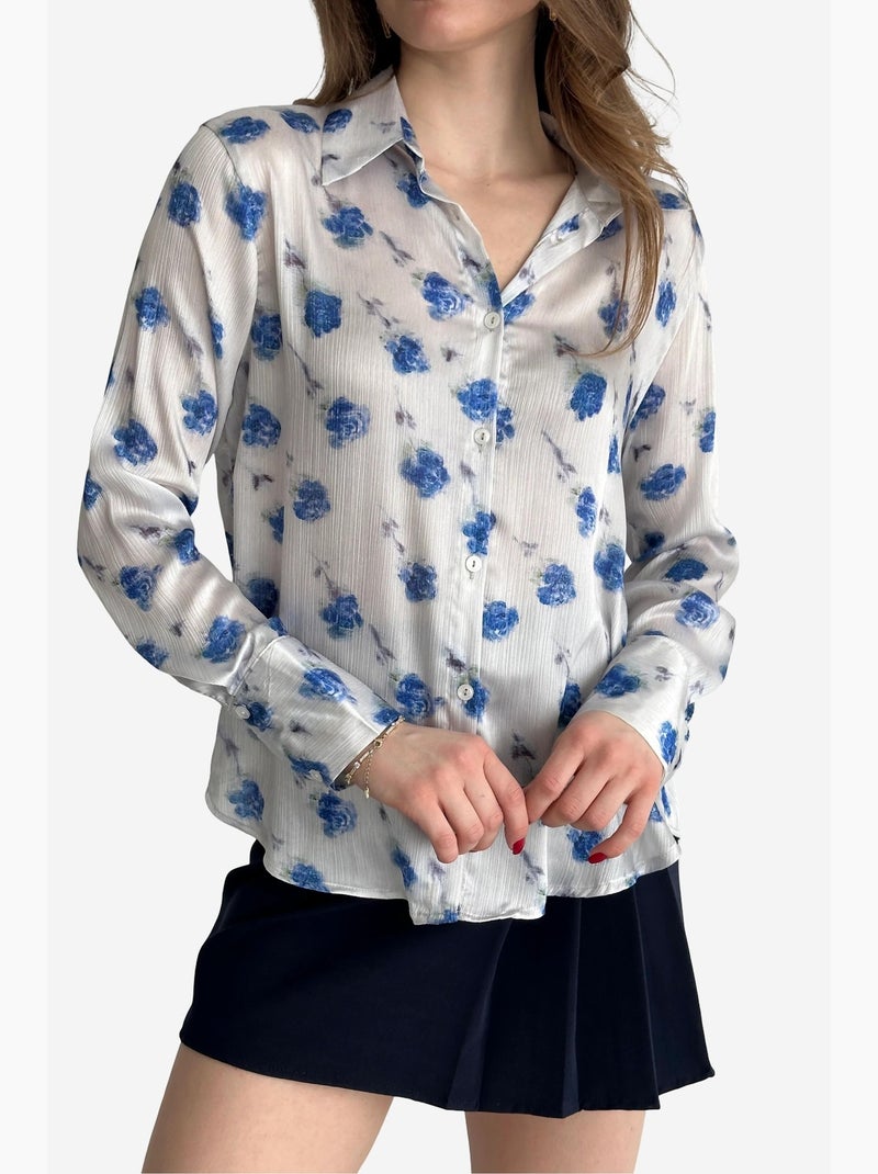 Camicia abbottonata con stampa floreale my fashion Blu zaffiro - Kiabi