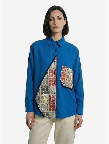 Camicia abbottonata in misto lino con stampa geometrica my fashion