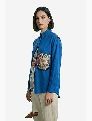 Camicia abbottonata in misto lino con stampa geometrica my fashion