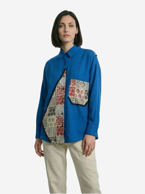 Camicia abbottonata in misto lino con stampa geometrica my fashion - Kiabi