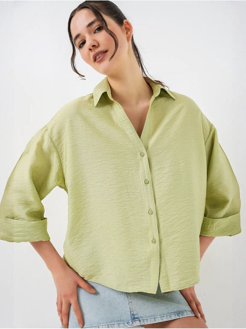 Camicia abbottonata in tessuto intrecciato testurizzato bdart Verde - Kiabi