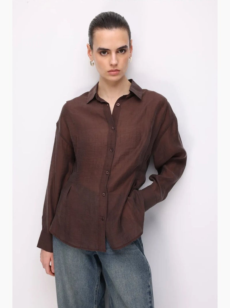 Camicia abbottonata testurizzata aderente mixray Marrone - Kiabi