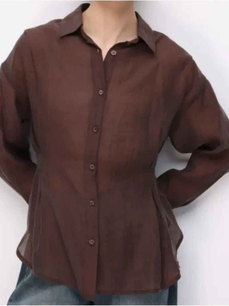 Camicia abbottonata testurizzata aderente mixray Marrone - Kiabi