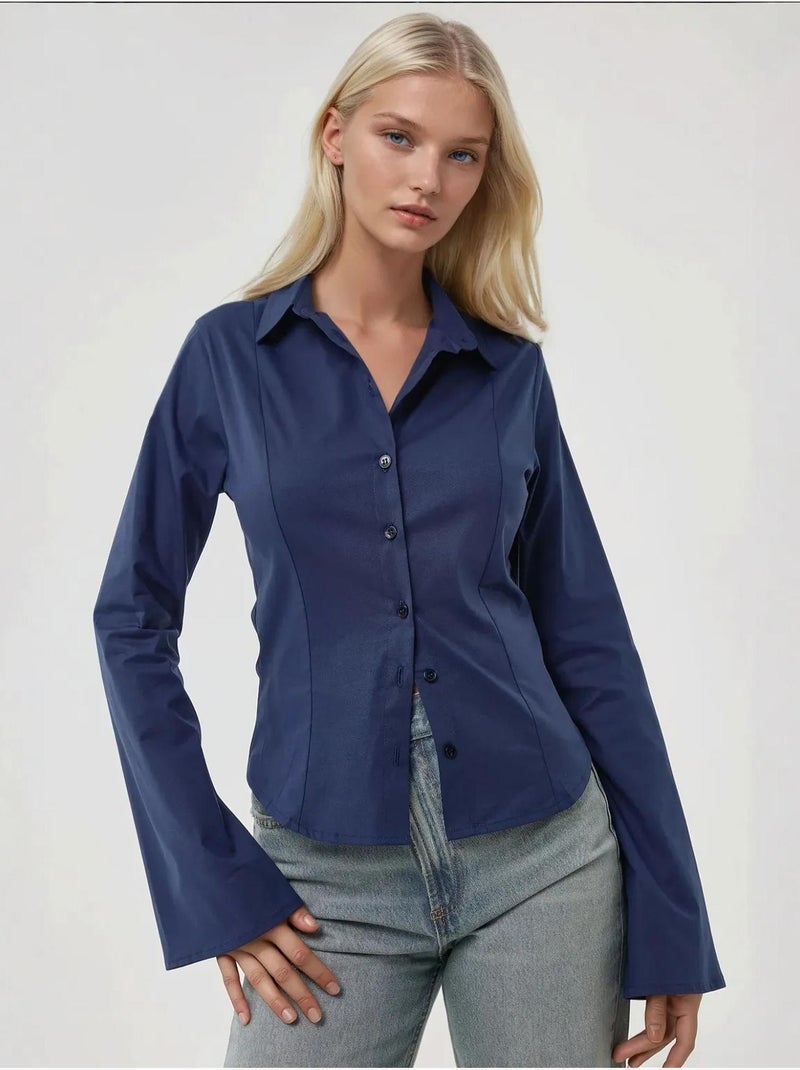 Camicia aderente a maniche lunghe hiccup Blu marino - Kiabi