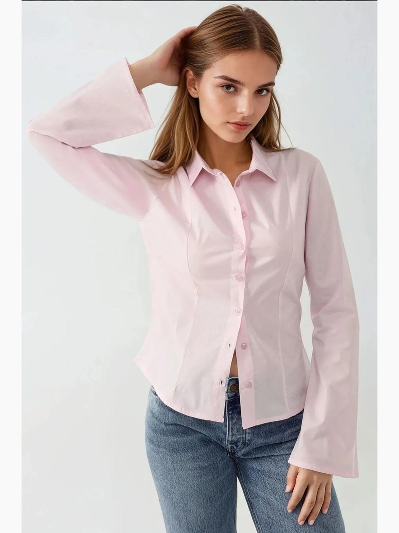Camicia aderente a maniche lunghe hiccup Rosa pallido - Kiabi
