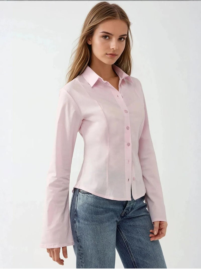 Camicia aderente a maniche lunghe hiccup Rosa pallido - Kiabi
