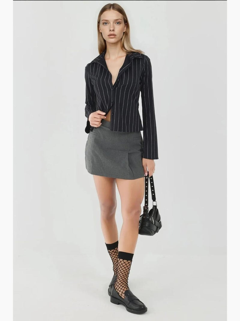 Camicia aderente a righe con bottoni hiccup Nero - Kiabi