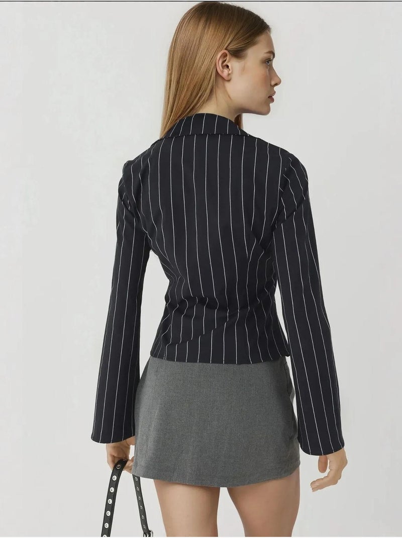 Camicia aderente a righe con bottoni hiccup Nero - Kiabi